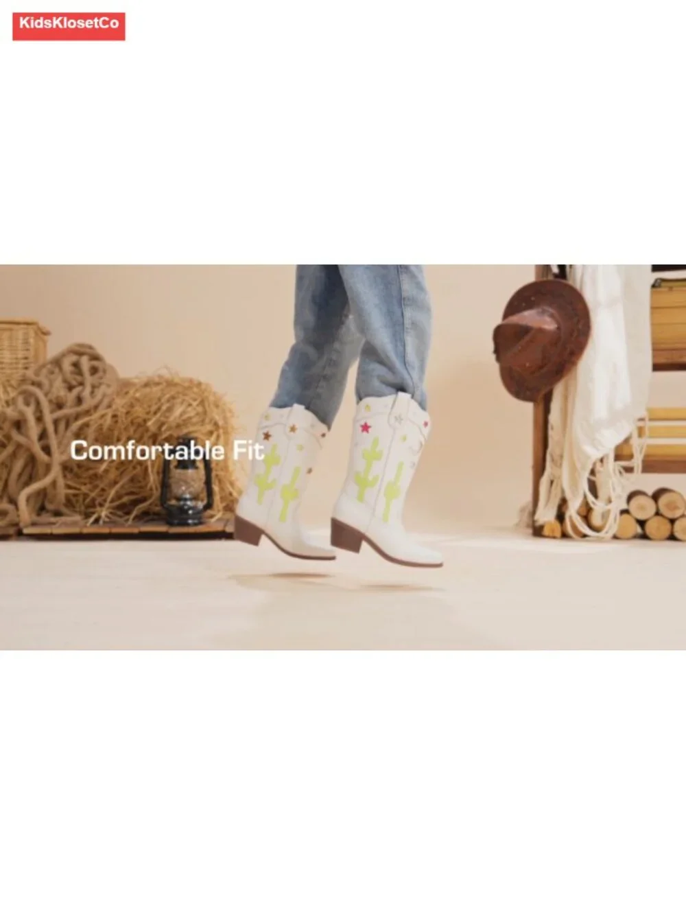 Kids Cowgirl Boots with Square Toe Low Heel Pull On